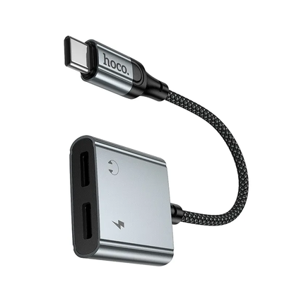 USB-C zvočni adapter - USB-C / USB-C HOCO UPA34A, siva