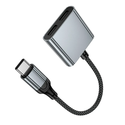 USB-C zvočni adapter - USB-C / USB-C HOCO UPA34A, siva