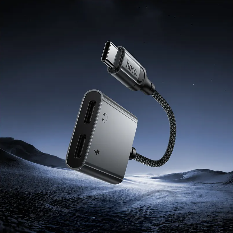 USB-C zvočni adapter - USB-C / USB-C HOCO UPA34A, siva