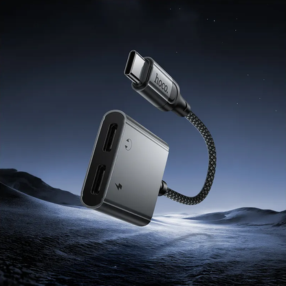 USB-C zvočni adapter - USB-C / USB-C HOCO UPA34A, siva