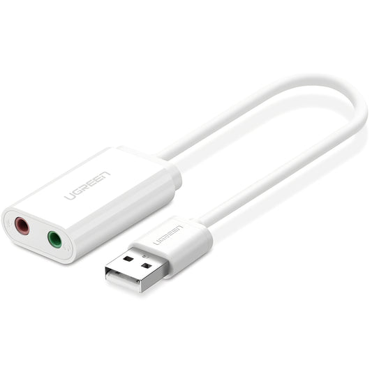 USB zvočna kartica UGREEN US205, 2 x Jack 3.5mm, Bela