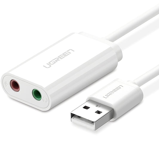 USB zvočna kartica UGREEN US205, 2 x Jack 3.5mm, Bela