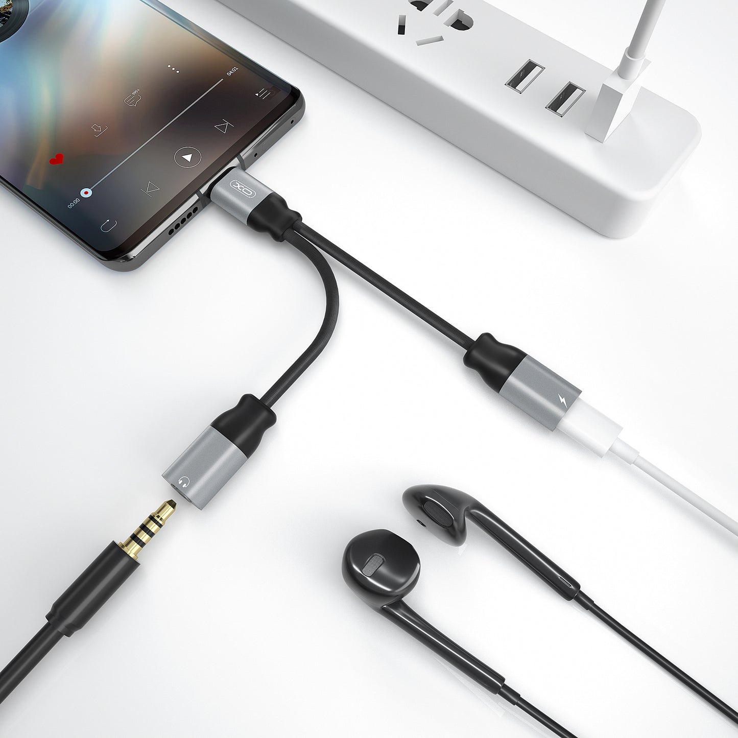 Audio adapter USB-C - USB-C / 3.5mm XO Design NBR160B, Črn