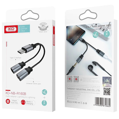 Audio adapter USB-C - USB-C / 3.5mm XO Design NBR160B, Črn