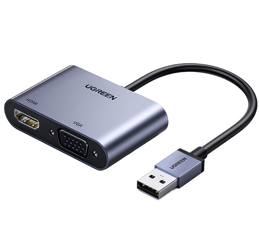 Video adapter UGREEN CM449, USB-A - HDMI / VGA, Siv