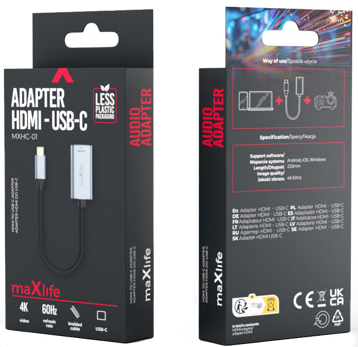 Avdio in video adapter USB-C - HDMI MaXlife MXHC-01, Siv