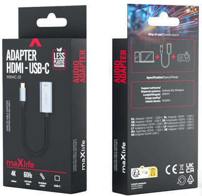 Avdio in video adapter USB-C - HDMI MaXlife MXHC-01, Siv