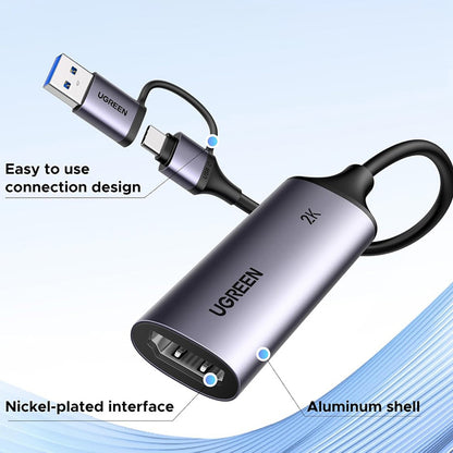 Audio in video adapter USB-A / USB-C - HDMI UGREEN CM629 (15389), Siv