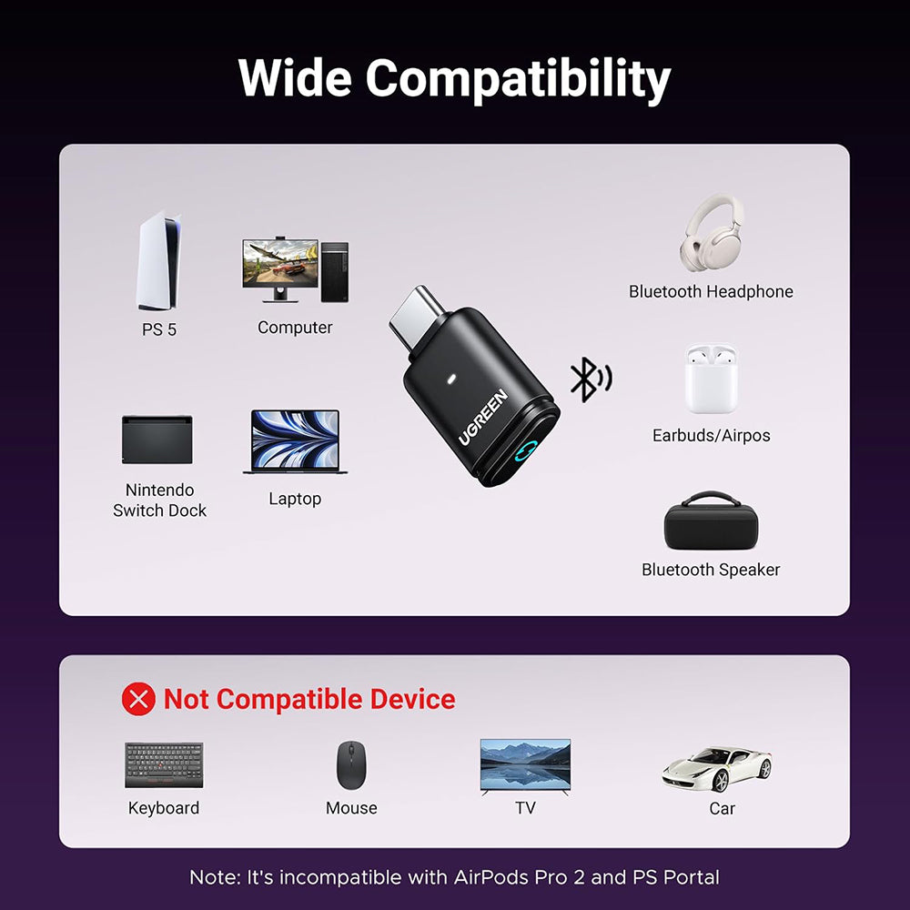 Bluetooth USB-C adapter UGREEN BT501, črn