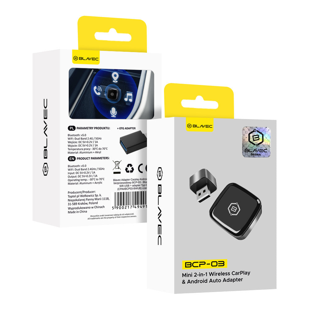 Brezžični adapter Carplay / Android Auto Blavec BCP-03 za Apple iPhone / Android serijo
