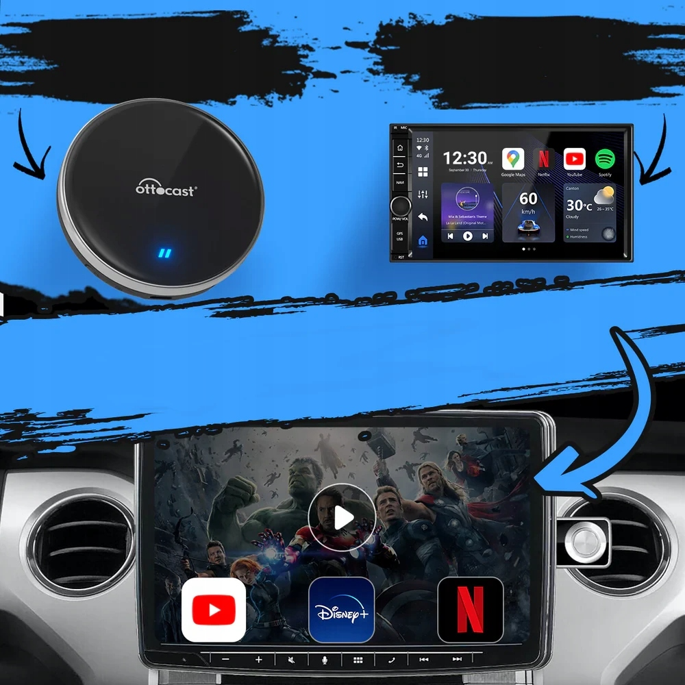 Brezžični adapter Carplay / Android Auto Ottocast OttoAibox P3 Lite za Apple iPhone / serijo Android