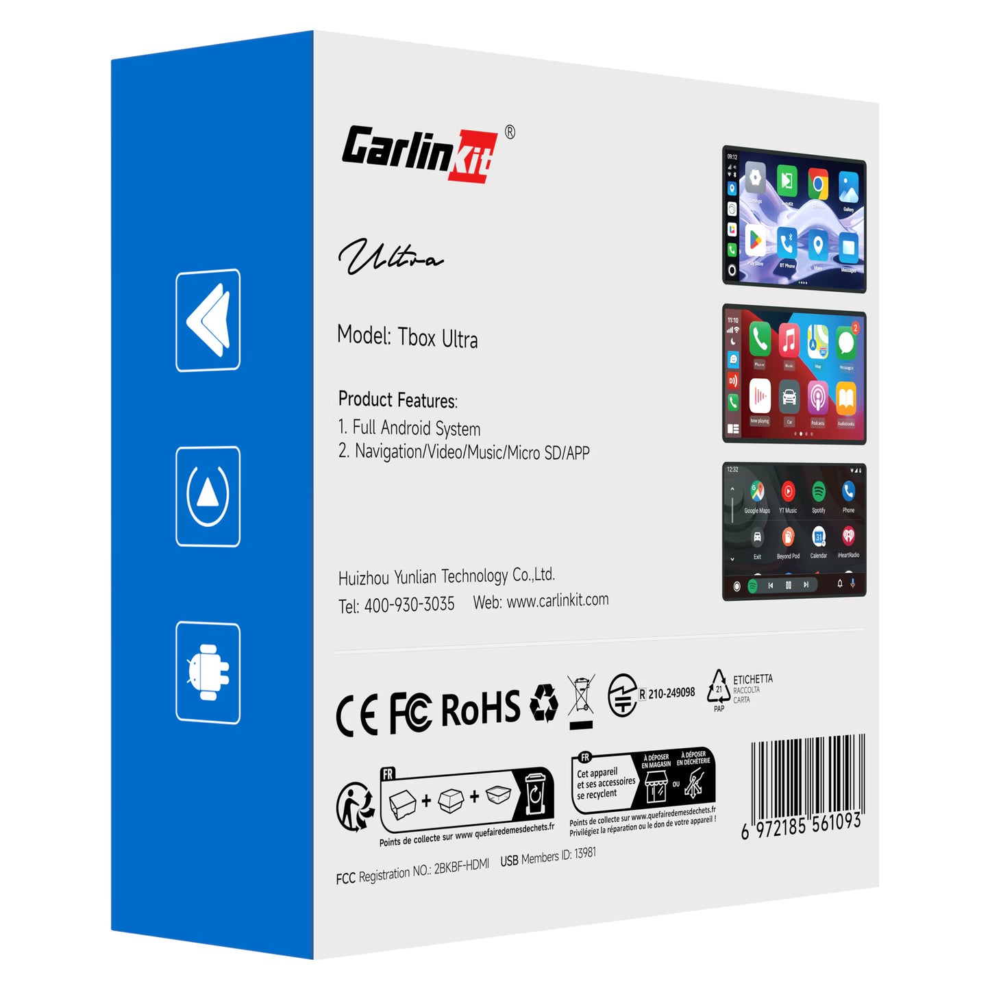 Brezžični adapter Carplay / Android Auto Carlinkit TBox Ultra 2 za Apple iPhone / Android serijo, 8GB RAM / 128GB, 5G