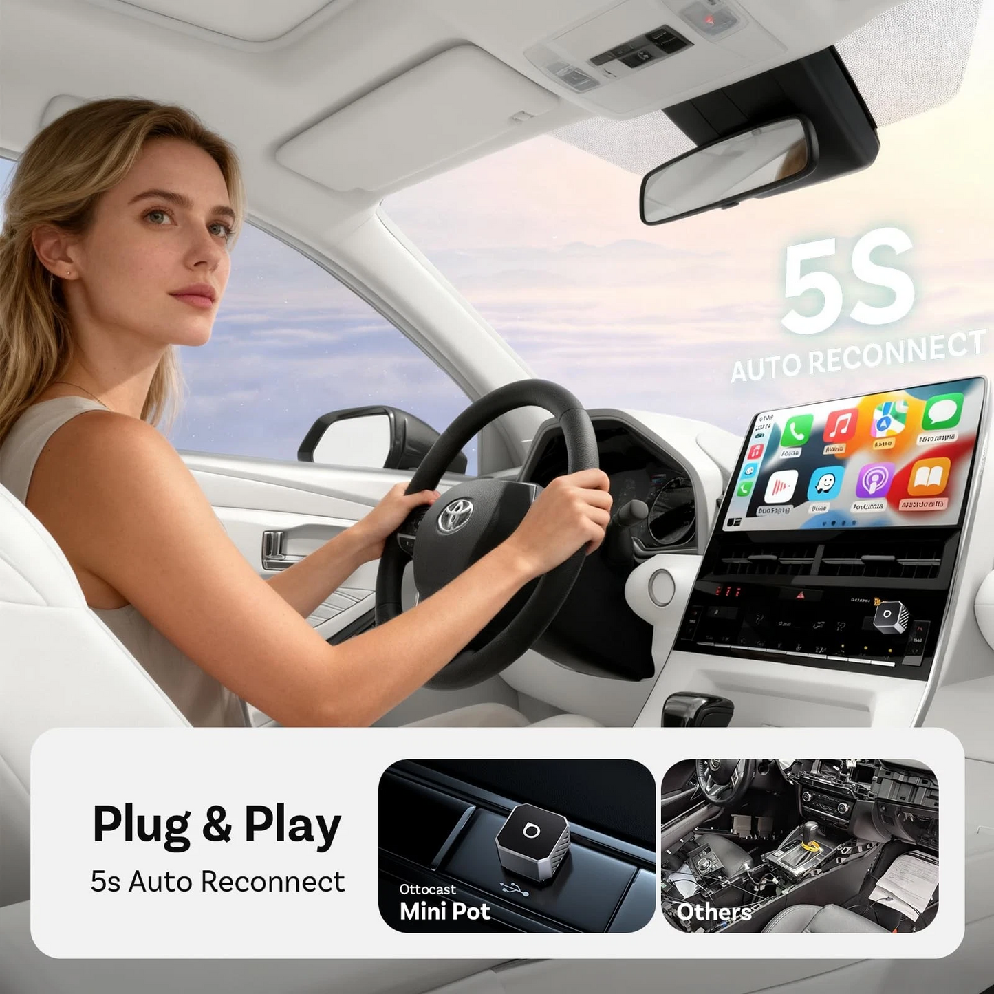 Brezžični adapter Carplay / Android Auto Ottocast Mini Cube Style C za Apple iPhone / Android serijo CP88-T3