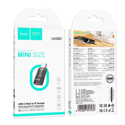 Lightning Data and Charging Adapter - USB-C HOCO UA36D, Black