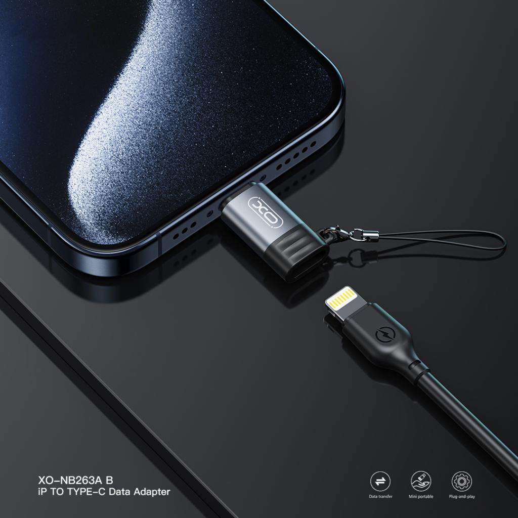 Adapter za podatke in polnjenje Lightning - USB-C XO Design NB263A, Črn
