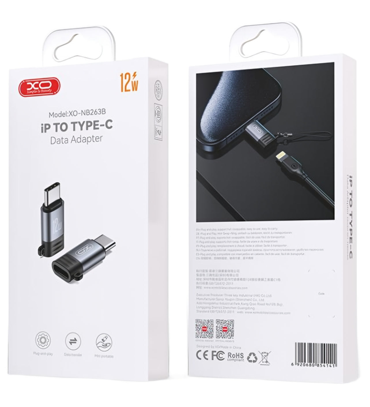 Adapter za podatke in polnjenje Lightning - USB-C XO Design NB263B, Črn