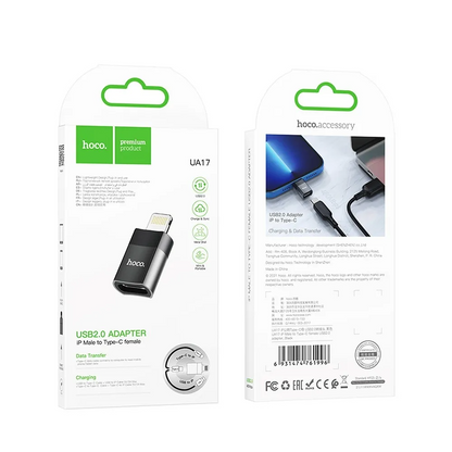 Podatkovni in polnilni adapter USB-C - Lightning HOCO UA17, črn 