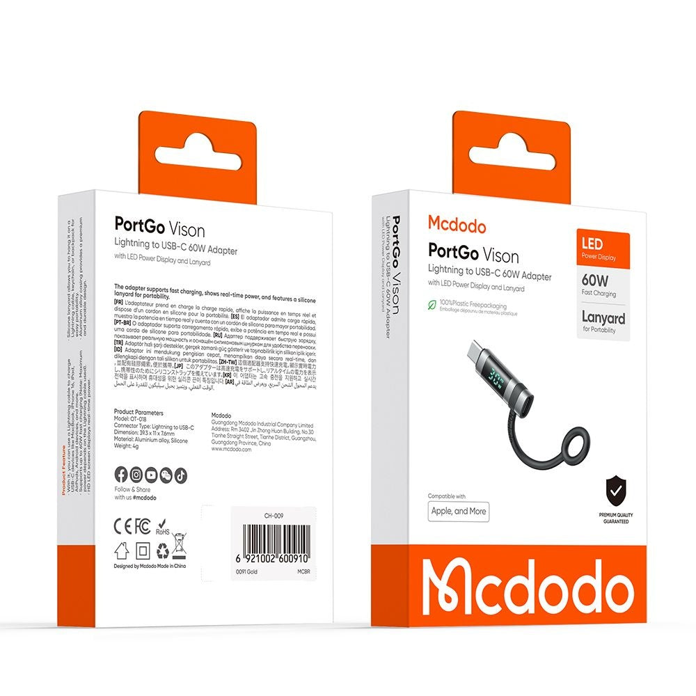 Adapter za podatke in polnjenje Lightning - USB-C McDodo OT-0180 Pigeon Display, črn