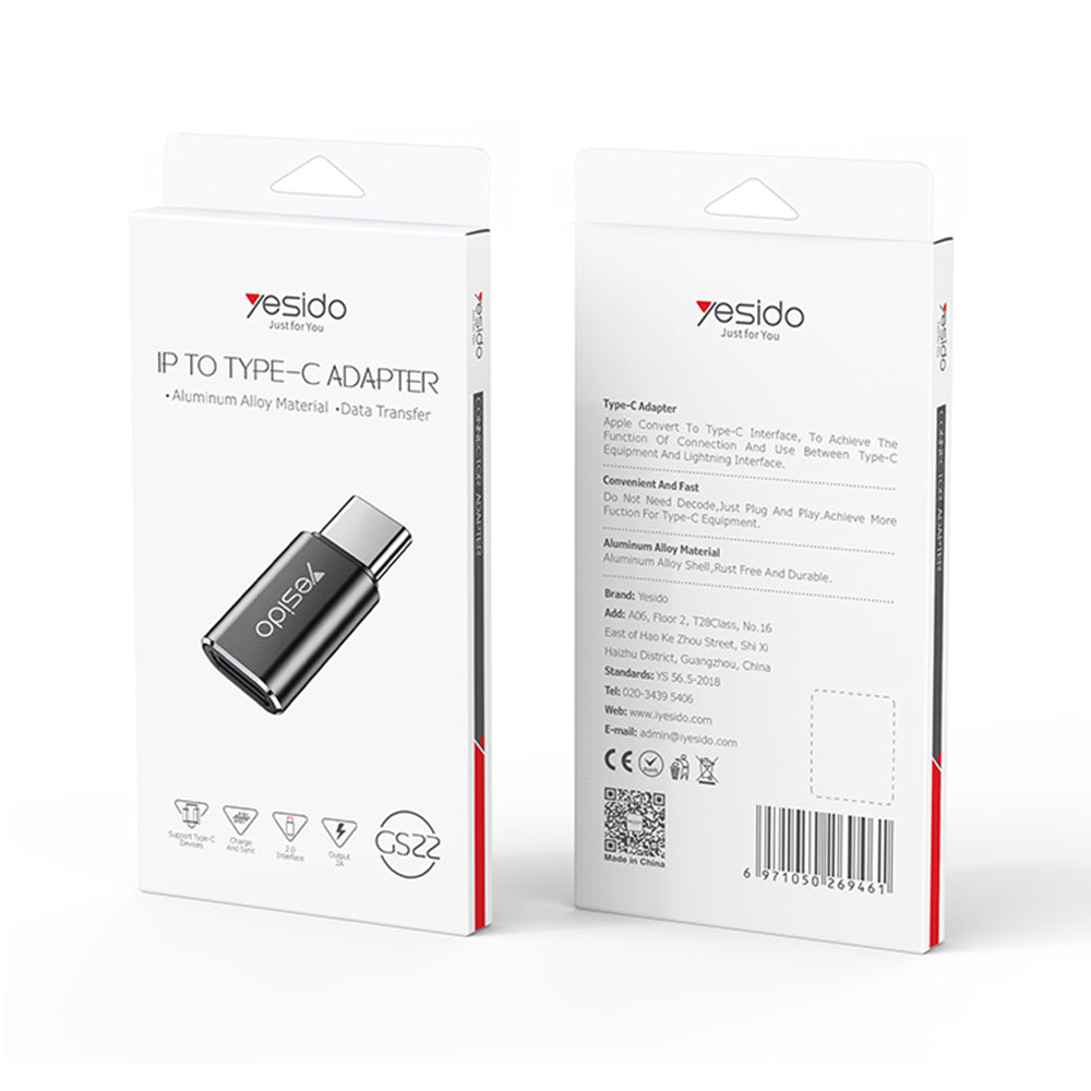 Adapter za podatke in polnjenje Lightning - USB-C Yesido GS22, Siv