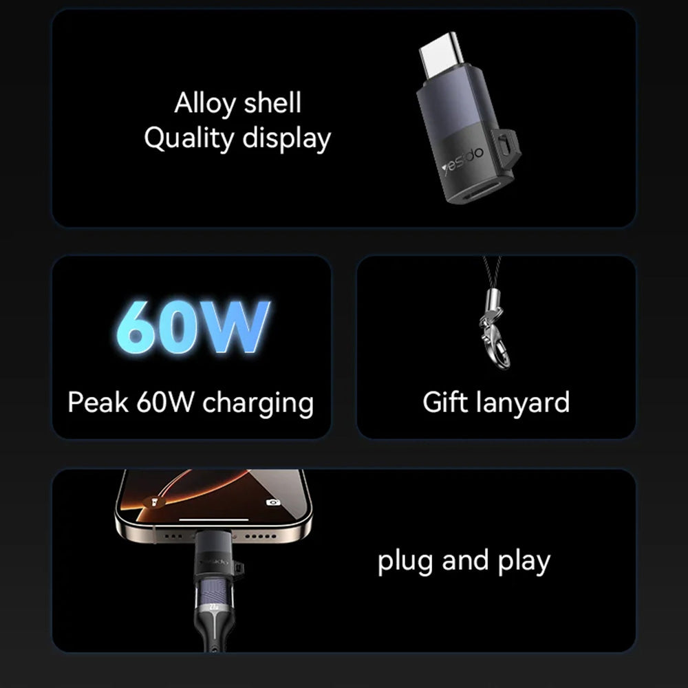 Adapter za podatke in polnjenje Lightning - USB-C Yesido GS28, Siv