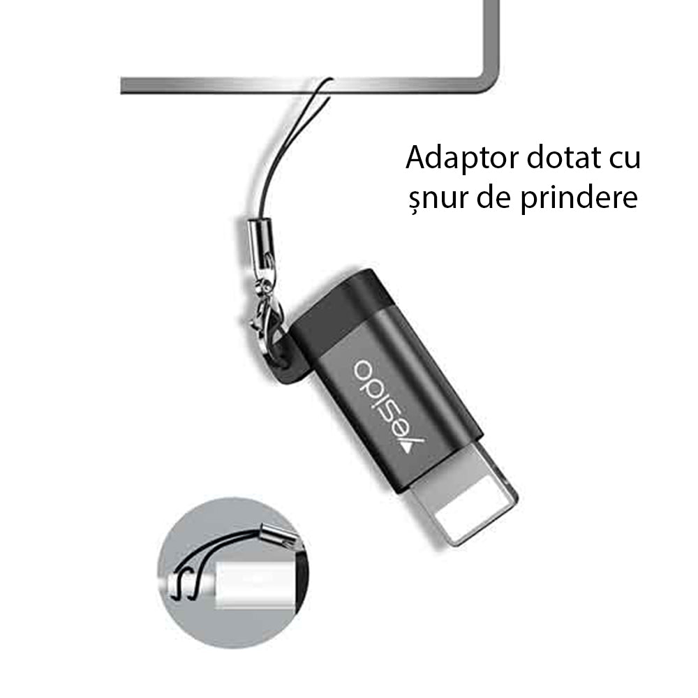 Adaptor za podatke in polnjenje microUSB - Lightning Yesido GS05, črn