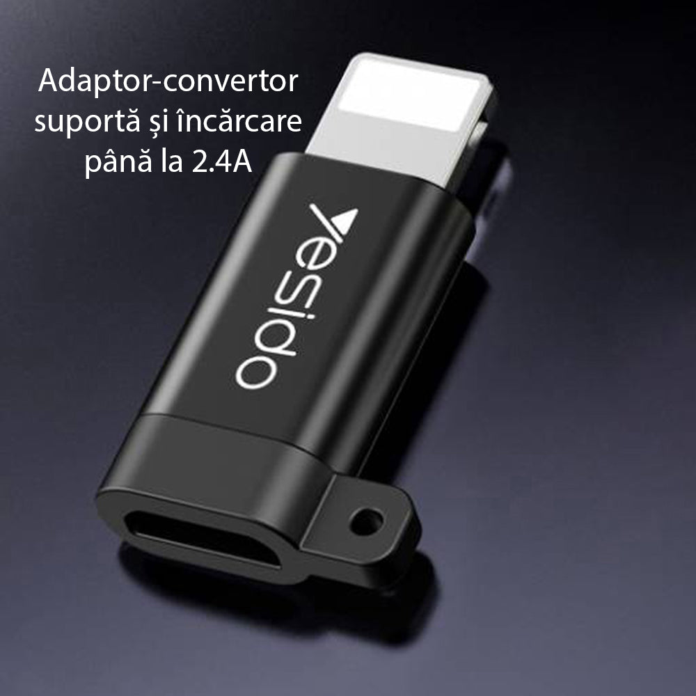 Adaptor za podatke in polnjenje microUSB - Lightning Yesido GS05, črn