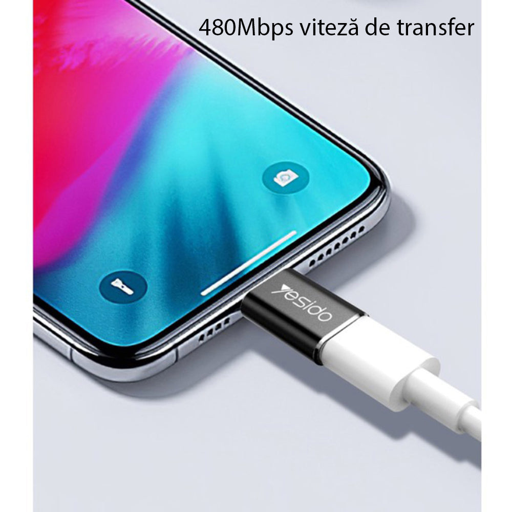 Adaptor za podatke in polnjenje microUSB - Lightning Yesido GS05, črn