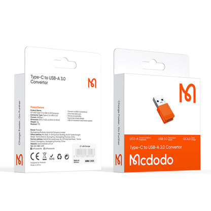 Adapter za podatke in polnjenje USB-C - USB-A McDodo OT-6550, Oranžen