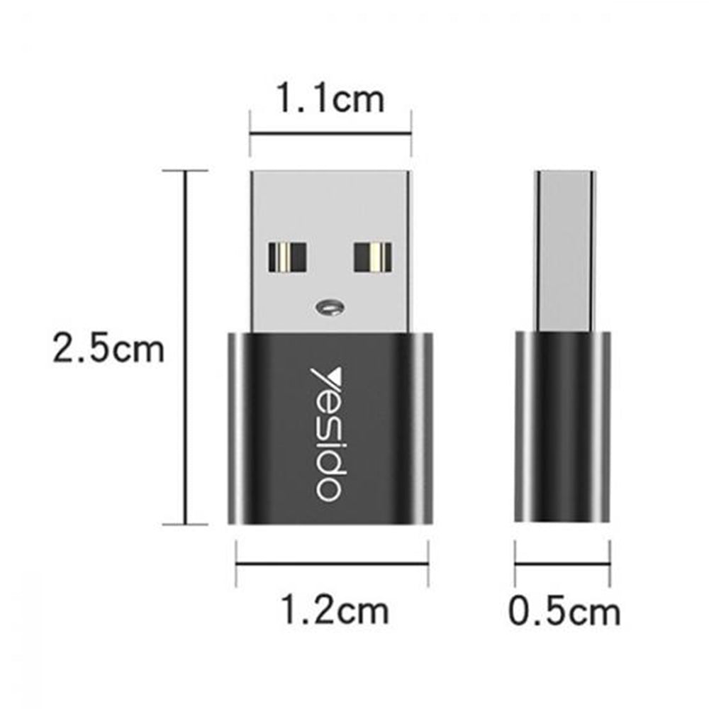 Adaptor za podatke in polnjenje USB-C - USB-A Yesido GS09, Črn