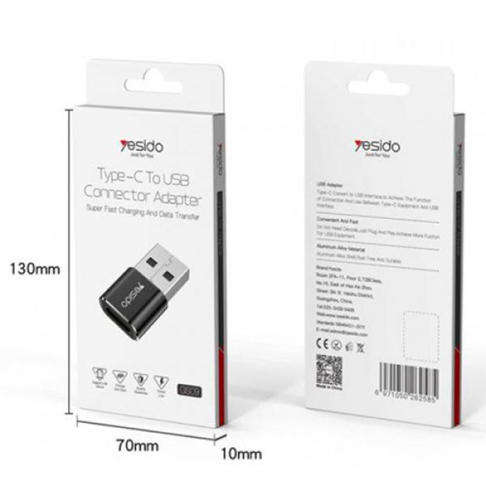 Adaptor za podatke in polnjenje USB-C - USB-A Yesido GS09, Črn