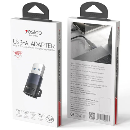 Adapter za podatke in polnjenje USB-C - USB-A Yesido GS34, siv