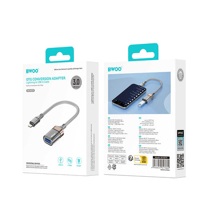 OTG adapter Lightning - USB-A BWOO BZ70, siv