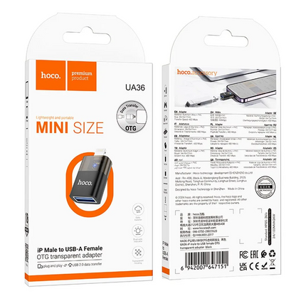 OTG Lightning adapter - USB-A HOCO UA36, Črn