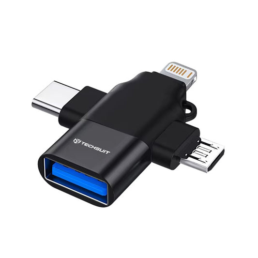 OTG adapter Lightning / microUSB / USB-C - USB-A Techsuit A17 SoundVoltX, Črn