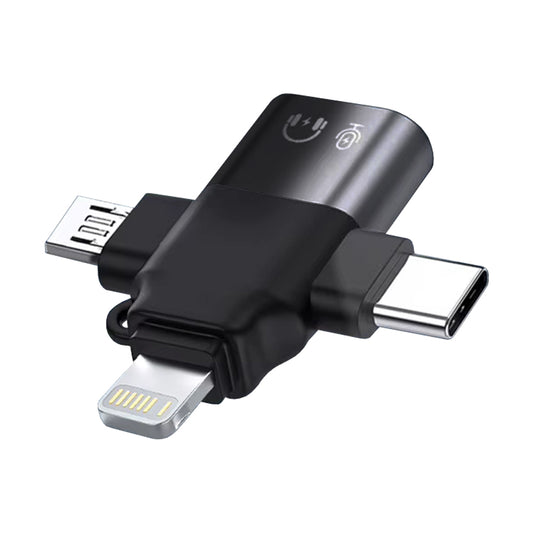 OTG adapter Lightning / microUSB / USB-C - USB-A Techsuit A17 SoundVoltX, Črn