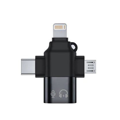OTG adapter Lightning / microUSB / USB-C - USB-A Techsuit A17 SoundVoltX, Črn