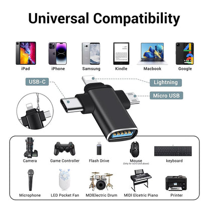 OTG adapter Lightning / microUSB / USB-C - USB-A Techsuit A17 SoundVoltX, Črn