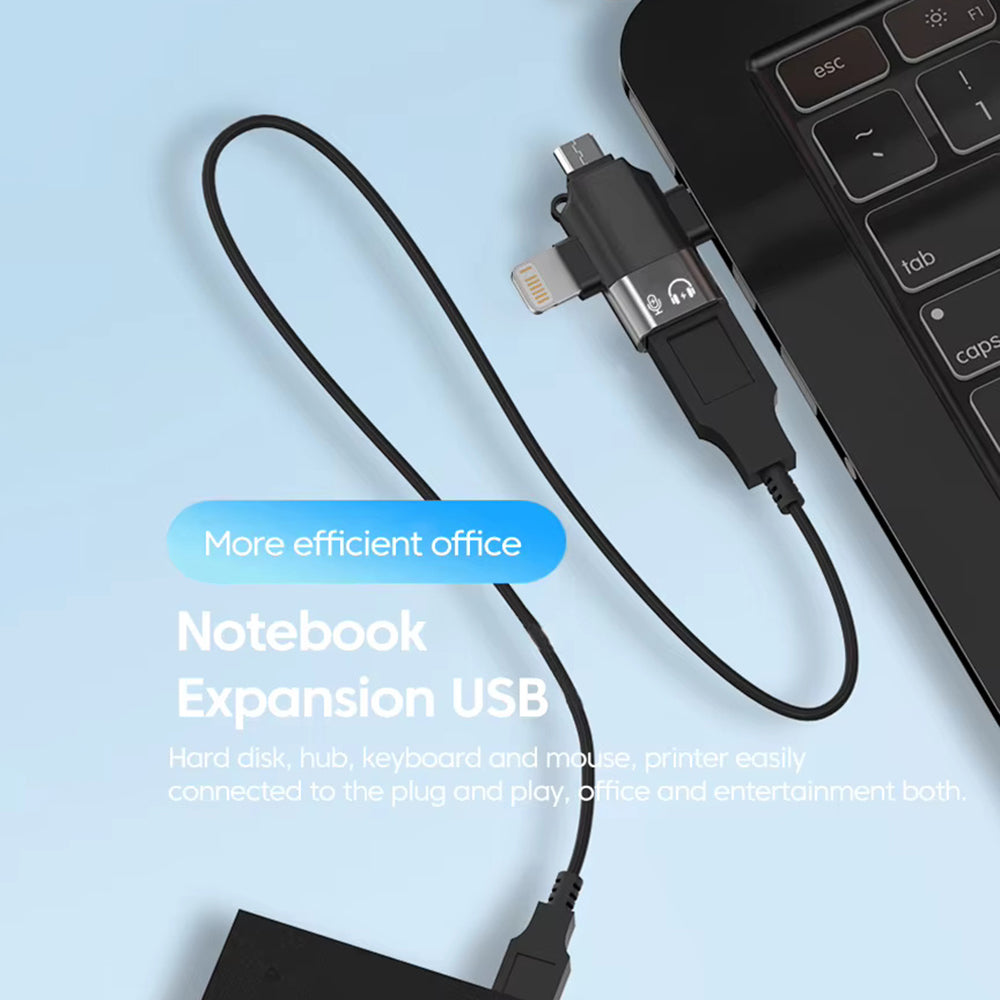 OTG adapter Lightning / microUSB / USB-C - USB-A Techsuit A17 SoundVoltX, Črn