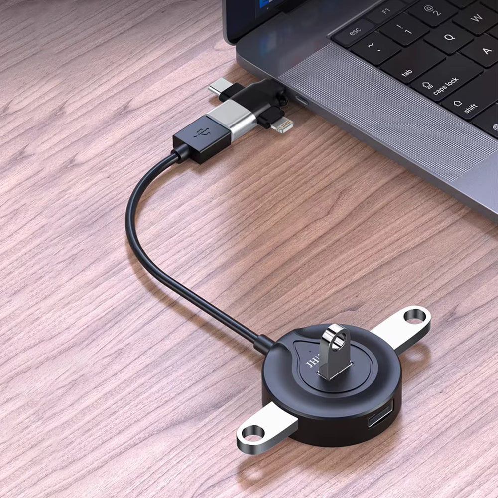 OTG adapter Lightning / microUSB / USB-C - USB-A Techsuit A17 SoundVoltX, Črn