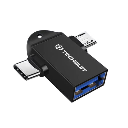 OTG adapter microUSB / USB-C - USB-A Techsuit A16 TwoVoltX, Črn