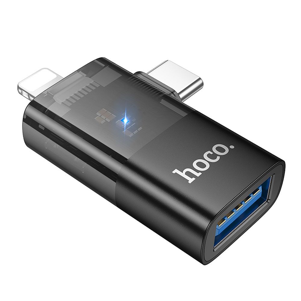 OTG adapter Lightning / USB-C - USB-A HOCO UA36E, Črn