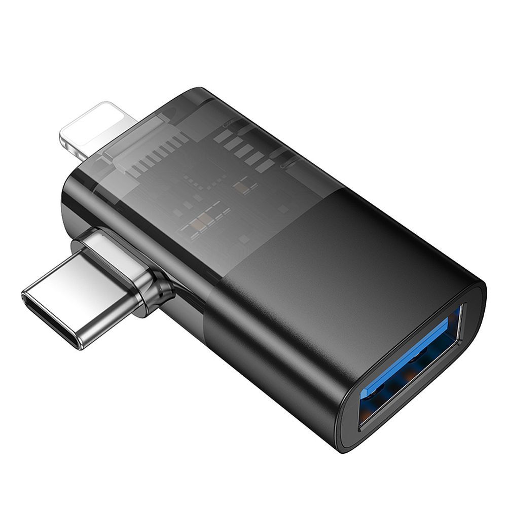 OTG adapter Lightning / USB-C - USB-A HOCO UA36E, Črn