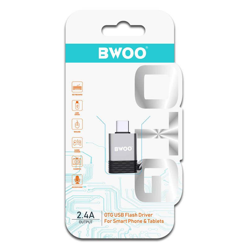 OTG USB-A - USB-C adapter BWOO BZ-35, Siva