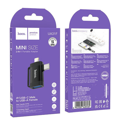OTG adapter USB-C / Lightning - USB-A HOCO UA31F, Črn