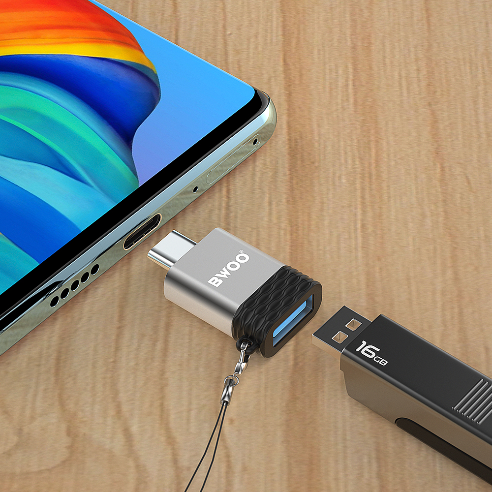 OTG USB-A - USB-C adapter BWOO BZ-35, Siva