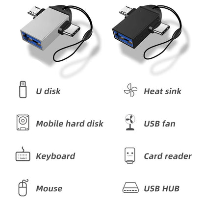 OTG adapter microUSB / USB-C - USB-A Techsuit A15 AluCoreX, Črn