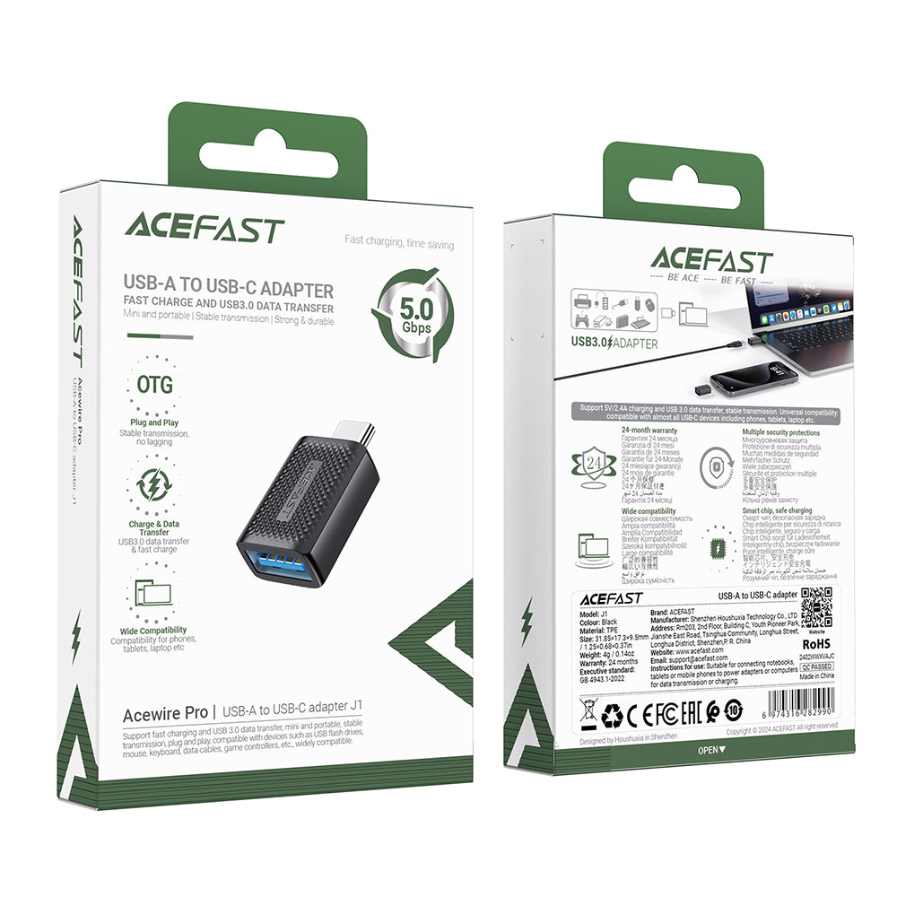 OTG adapter USB-C - USB-A Acefast J1, črn