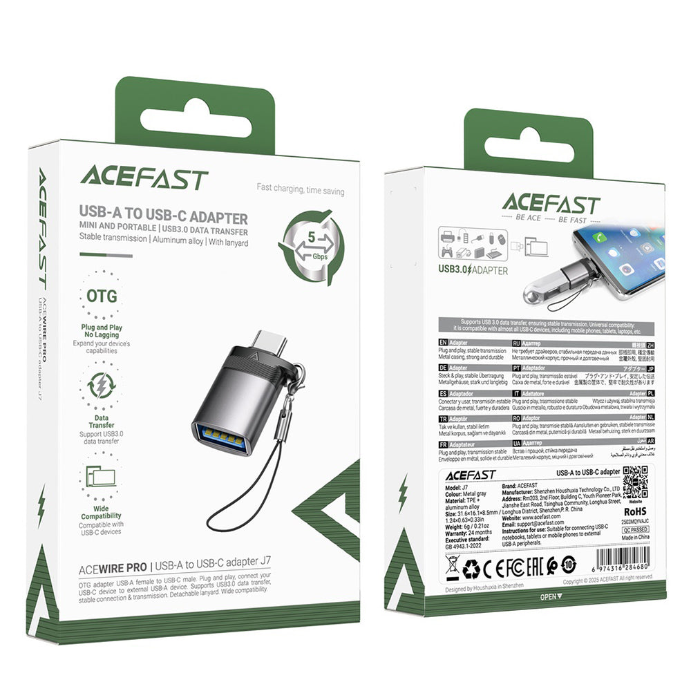 OTG adapter USB-C - USB-A Acefast J7, siv