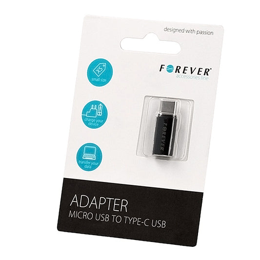 Adapter za podatke in polnjenje microUSB - USB-C Forever, črn