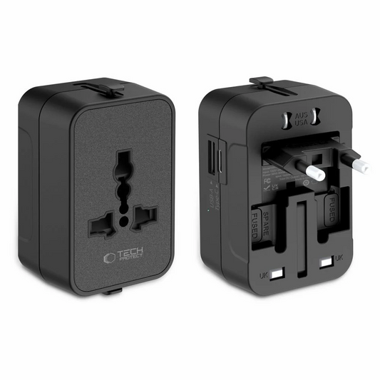 Omrežni adapter Tech-Protect TA300 Travel EU / UK / US / AU, Črn
